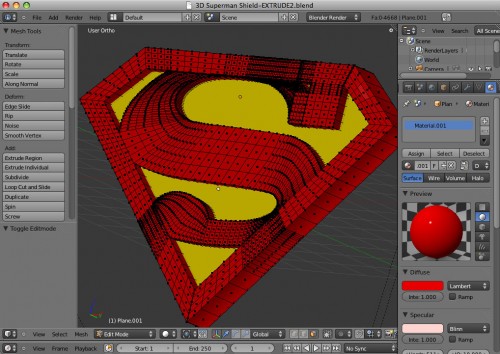 Superman shield modeled in Blender